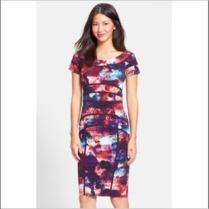 Nicole Miller Rose Print Bodycon Cocktail Dress